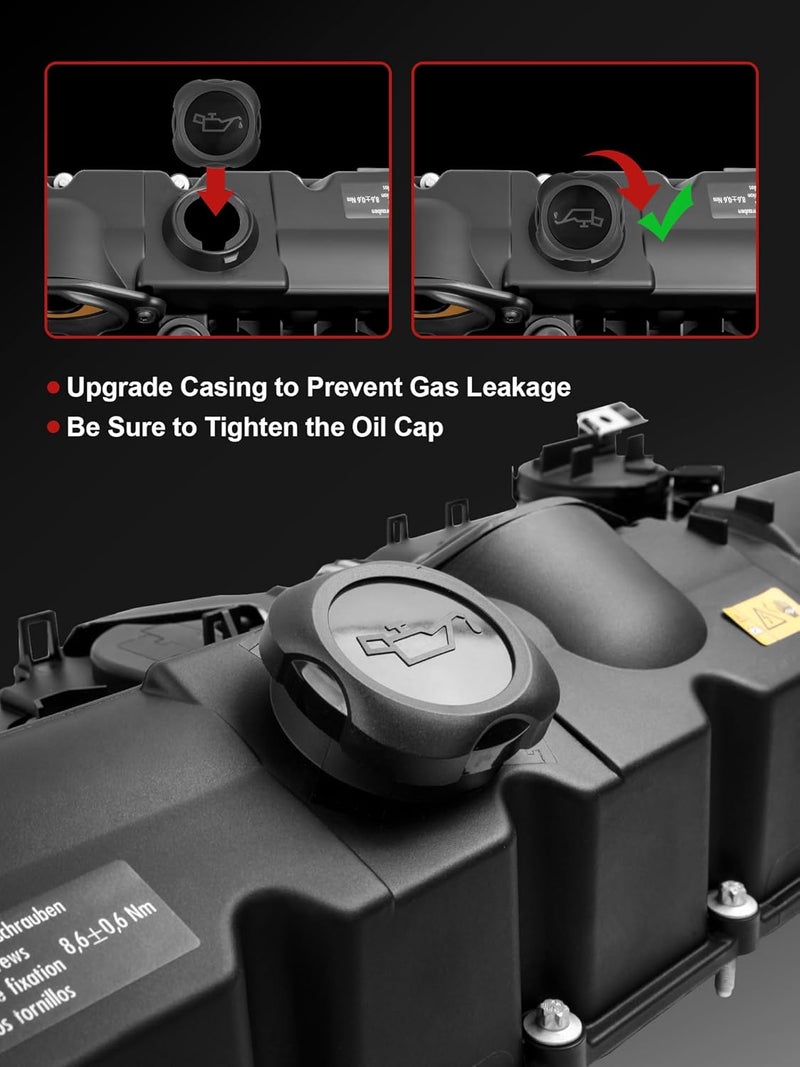 PYHAUTO N52 Engine Valve Cover Kit Compatible with 128i 323i 328i 528i X5 X3 Z4 125i 130i 525i 530i 2.5L 3.0L with Oil Filler Cap and Gasket and Bolts Replace 11127552281 - Image 3